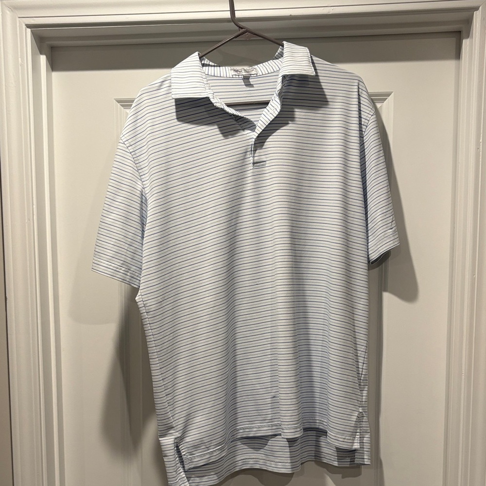 Peter Millar Men's Light Blue Striped Polo Shirt